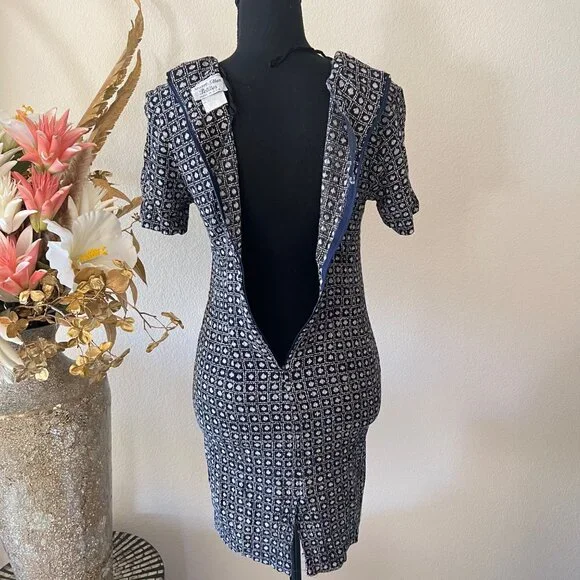 Vintage 90s Stuart Alan Boho Split Hem Geometric Floral Henley Button Dress P6 - Picture 6 of 13